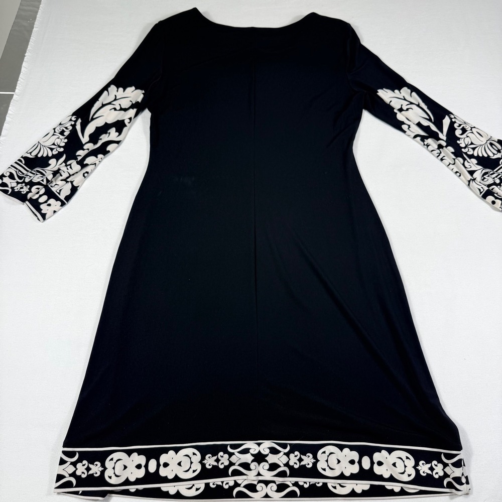 Donna Morgan 10 Sheath Dress Black White Patterned Flare Sleeve Office Day Night - Picture 9 of 12